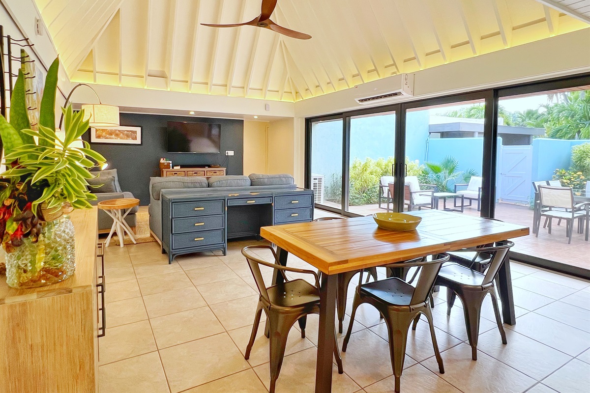 Enjoy a home-cooked meal at a beautifully designed dining table for six.