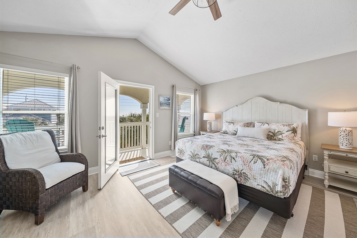 3rd floor king bedroom that connects directly to the bathroom plus has a balcony that provides awesome views of The Gulf!