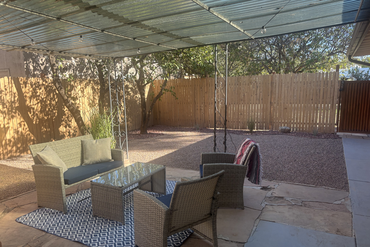 Relaxing outdoor shaded seating.