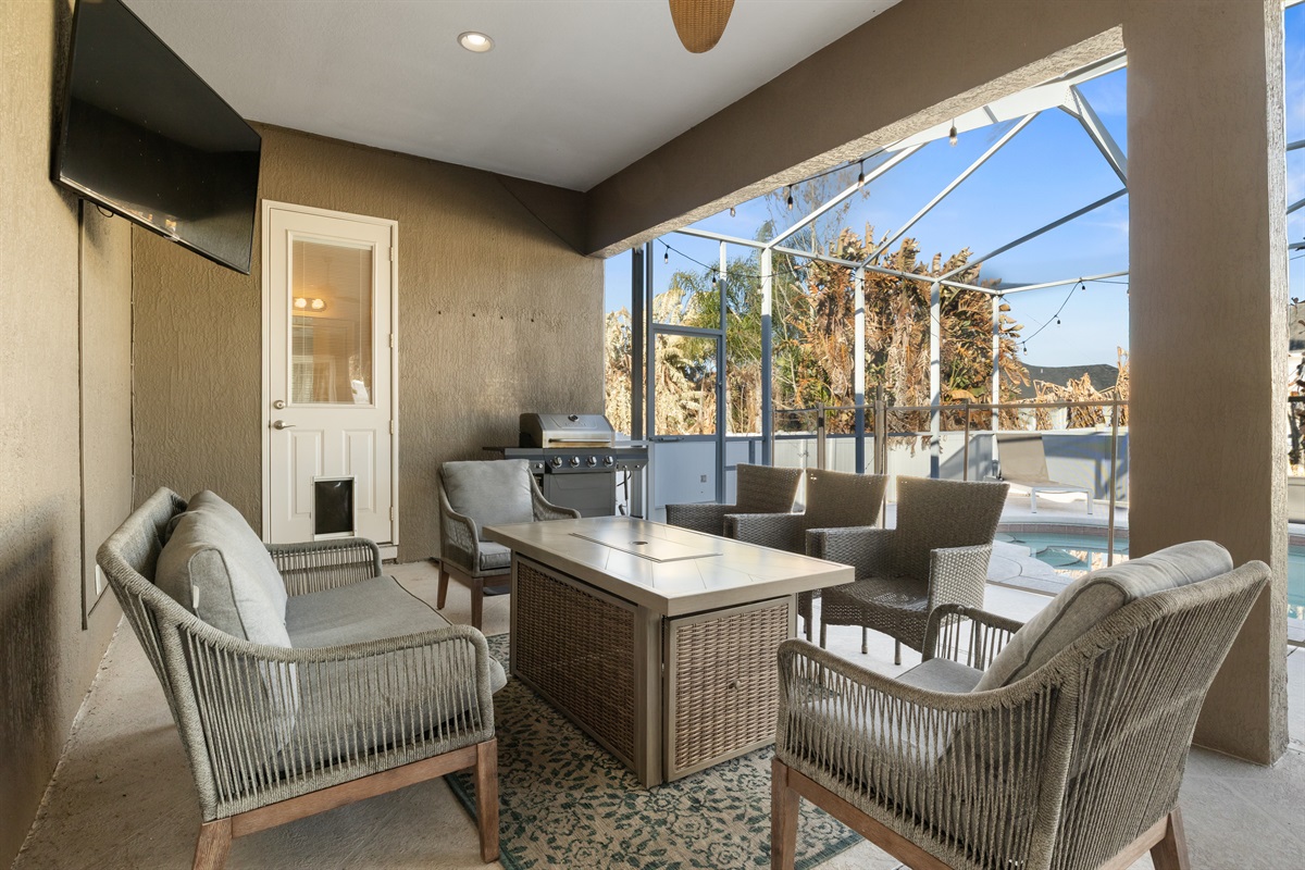 Bathroom door access. Exterior BBQ grill.