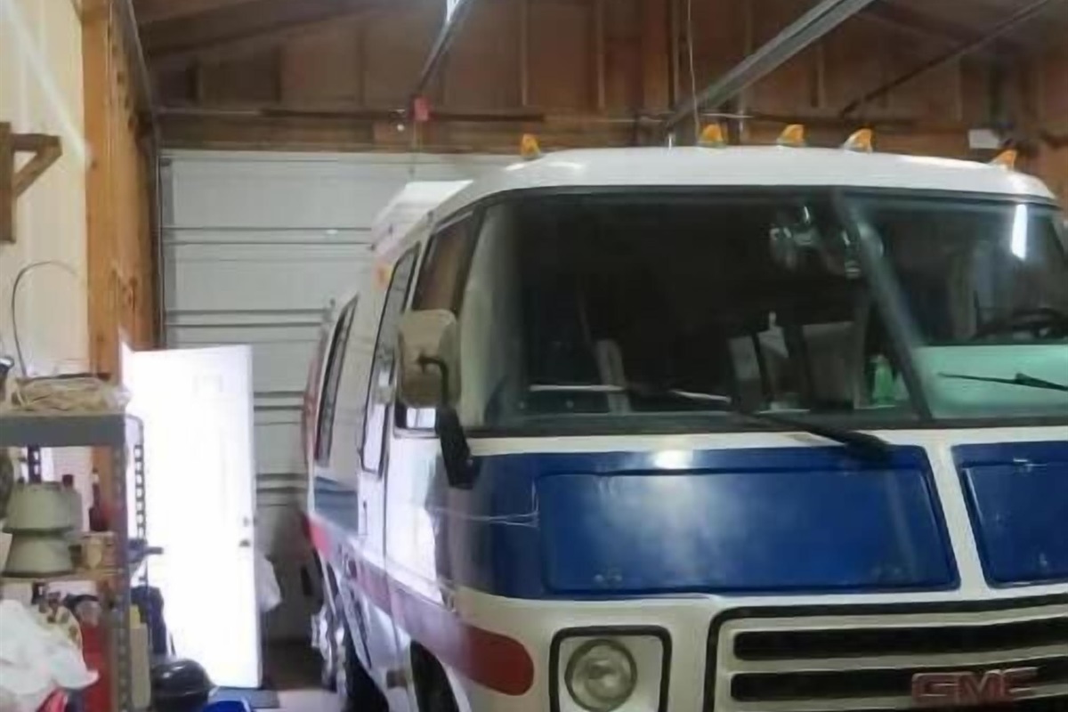 garage with example RV in it