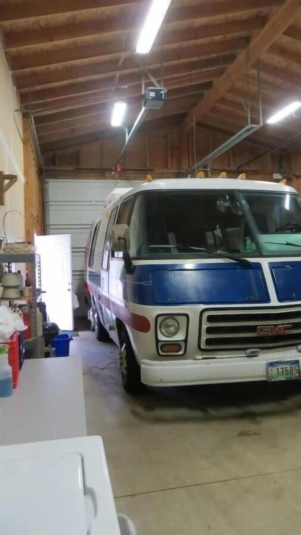 garage with example RV in it