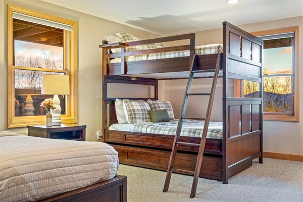 The bunk bed and additional bed make this room perfect for groups.