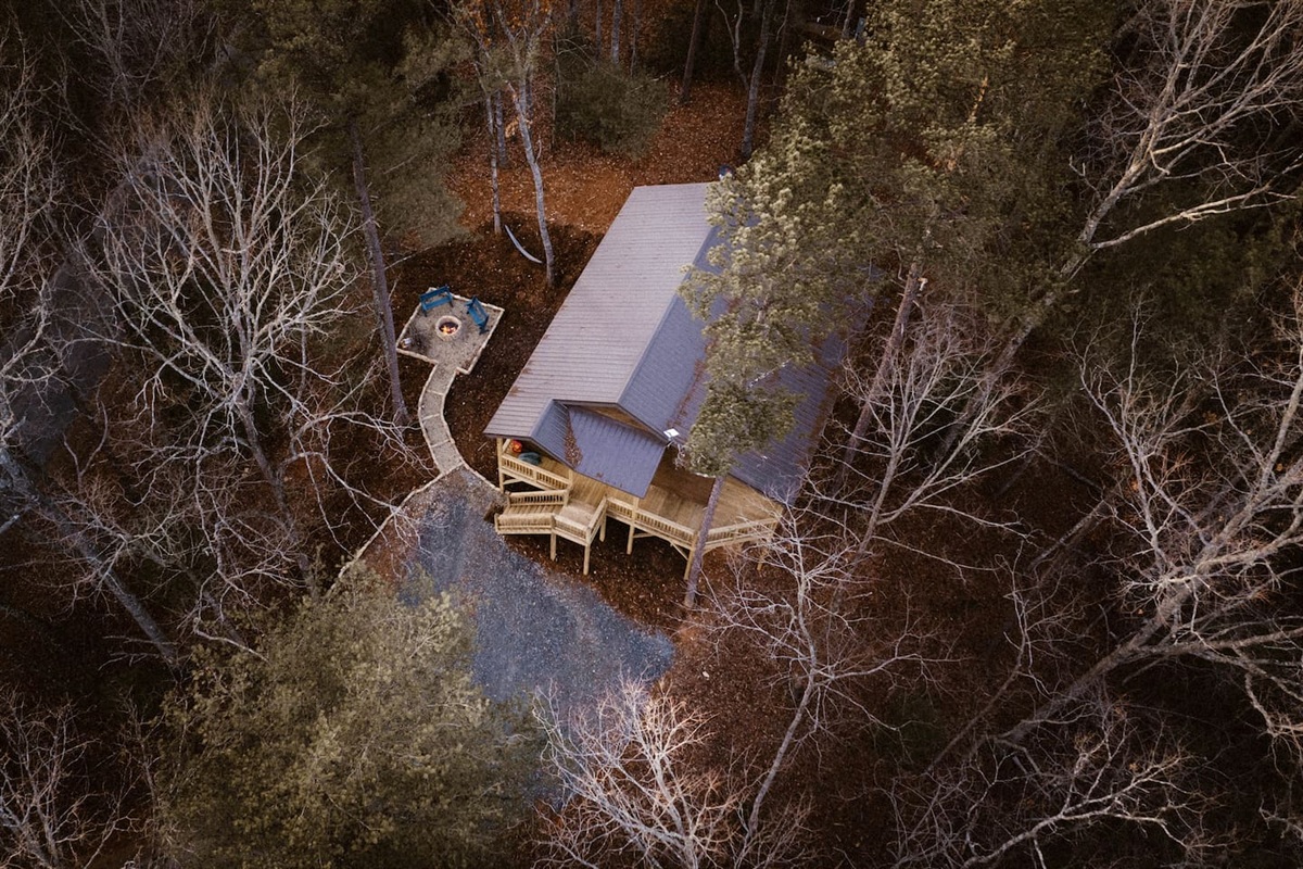 Private drive and wooded area.