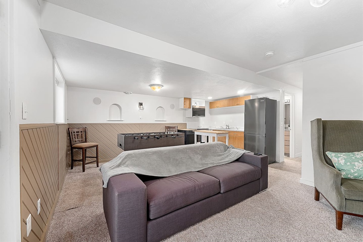 Lower Level Family Room, Foosball Area, Lower Kitchen, 
