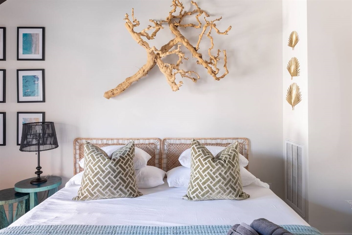 With fresh linens and modern decor, this king suite will make you feel like a queen and king! King-sized beds are the best.
