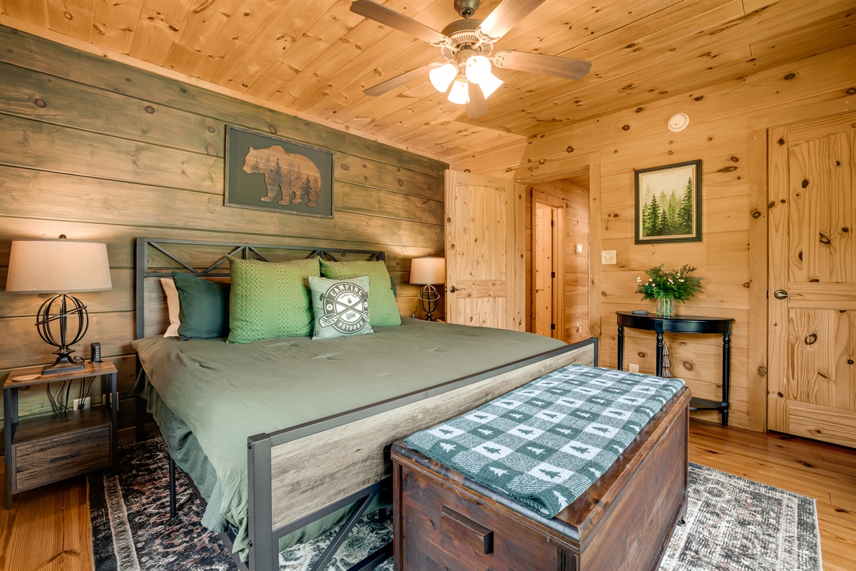 Additional bedroom on the main level with a king size bed.
