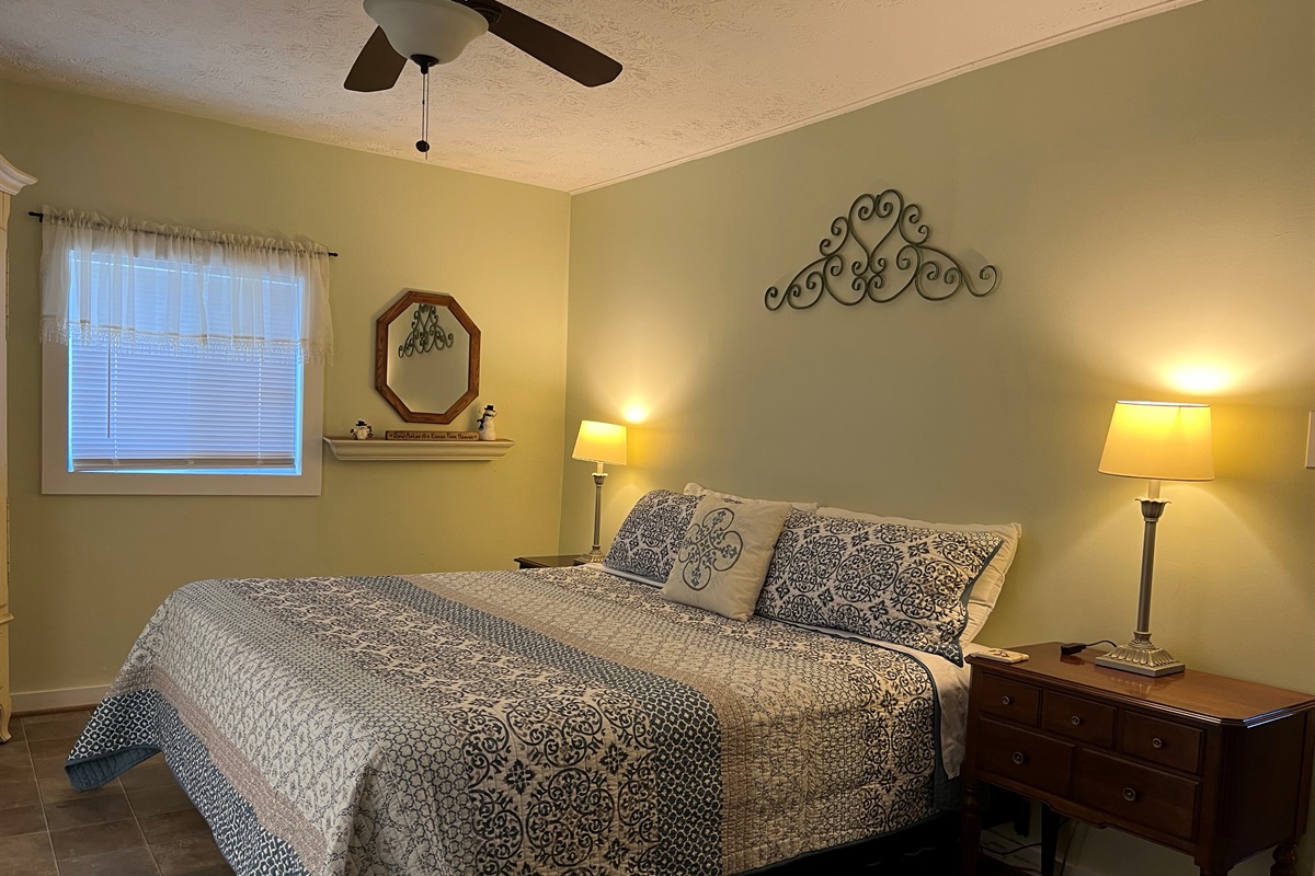 Master bedroom with a king bed.