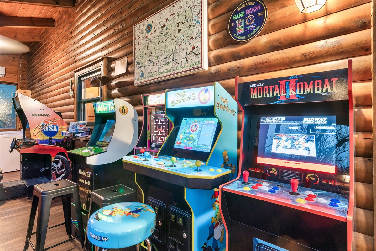 5 arcade games plus foosball, shuffleboard, bowling and pool table