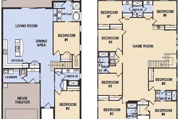 Magic FOUR Floor Plan (The above and following bedrooms & bathrooms are labeled per this plan)