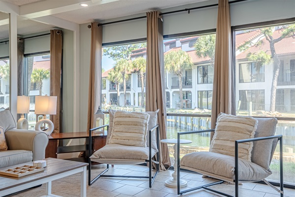 Seating to enjoy the peaceful view outside