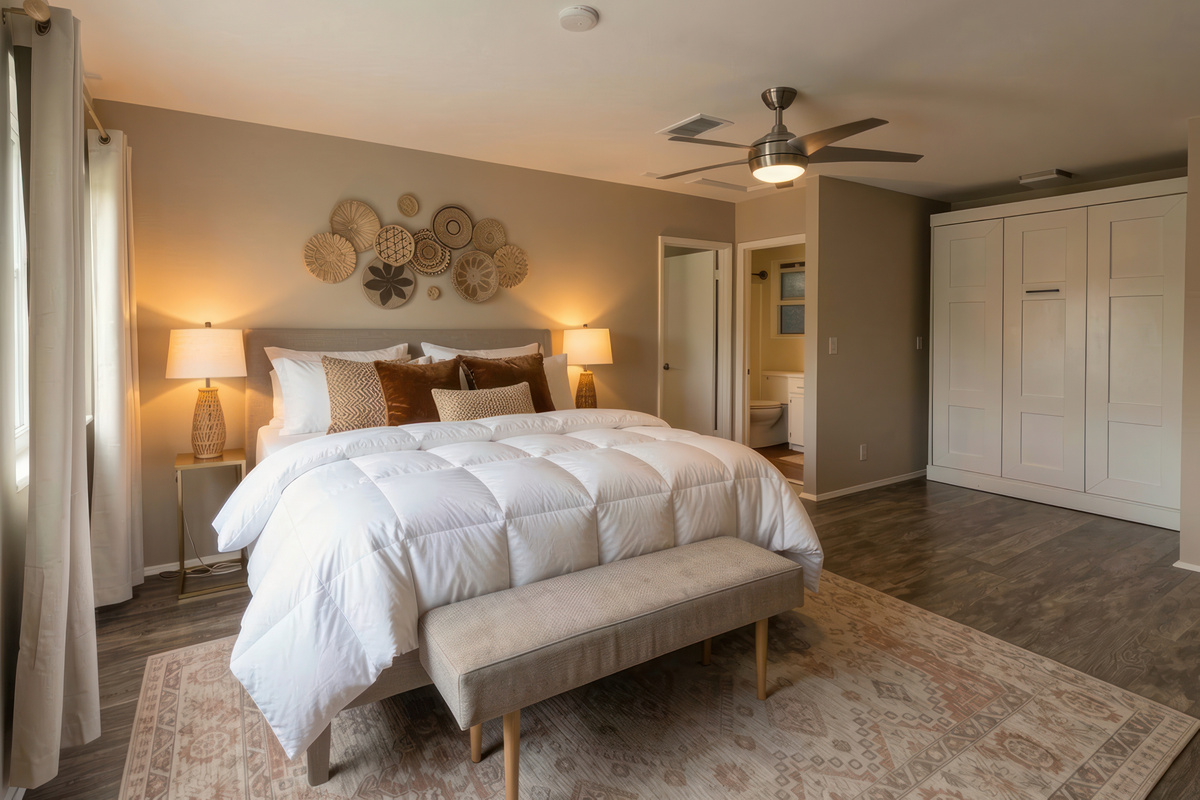Trundle bed shown stowed away to create extra space