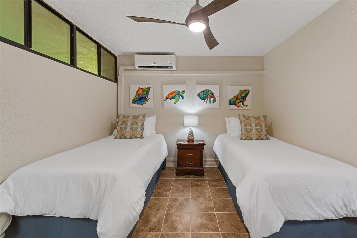 The beds can be put together to form a king or left as two twins. Please specify desired set up after booking.