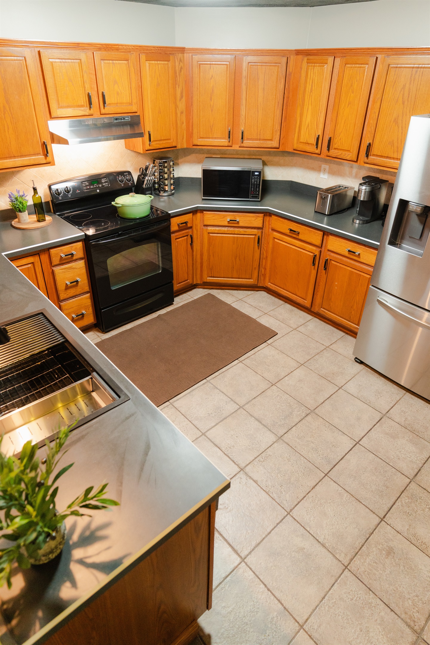 A well-equipped kitchen with ample space for cooking and storing groceries during your stay.
