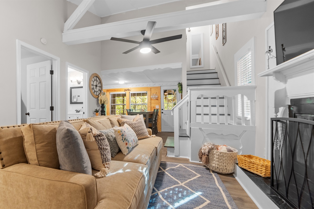 Living room w/ fireplace and Smart TV