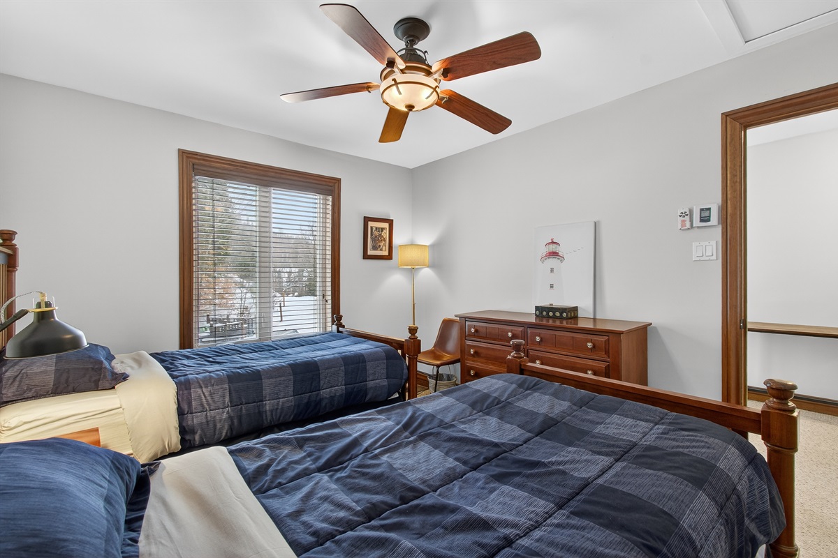 Twin bedroom ideal for kids or friends sharing space.