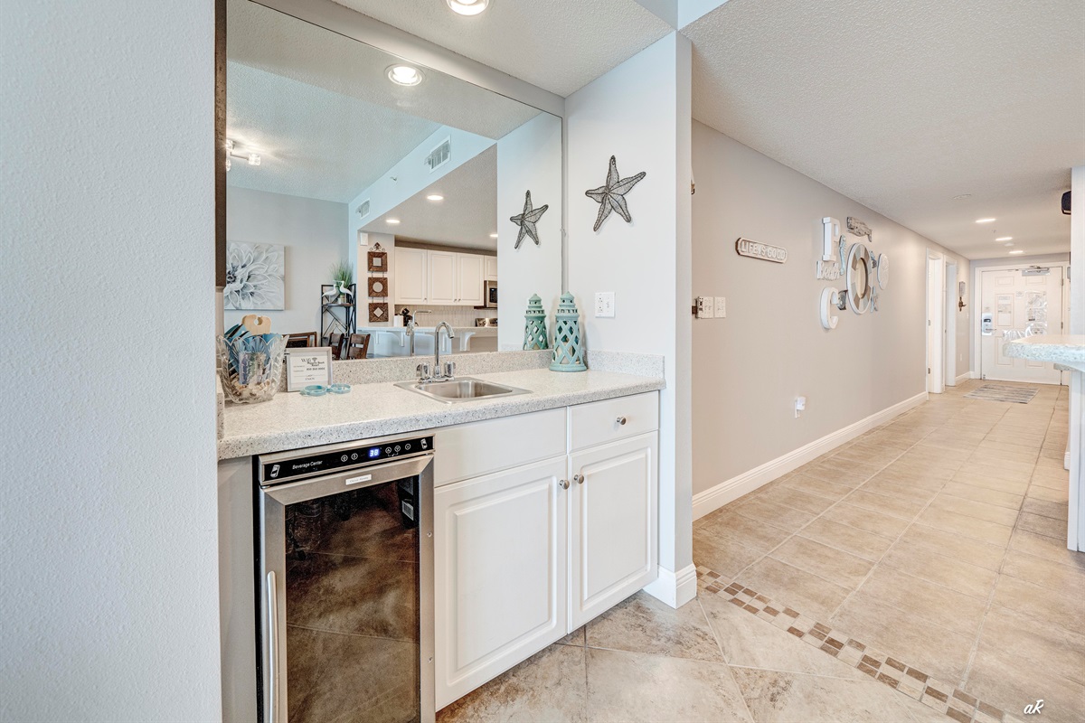 Bar with beverage frig