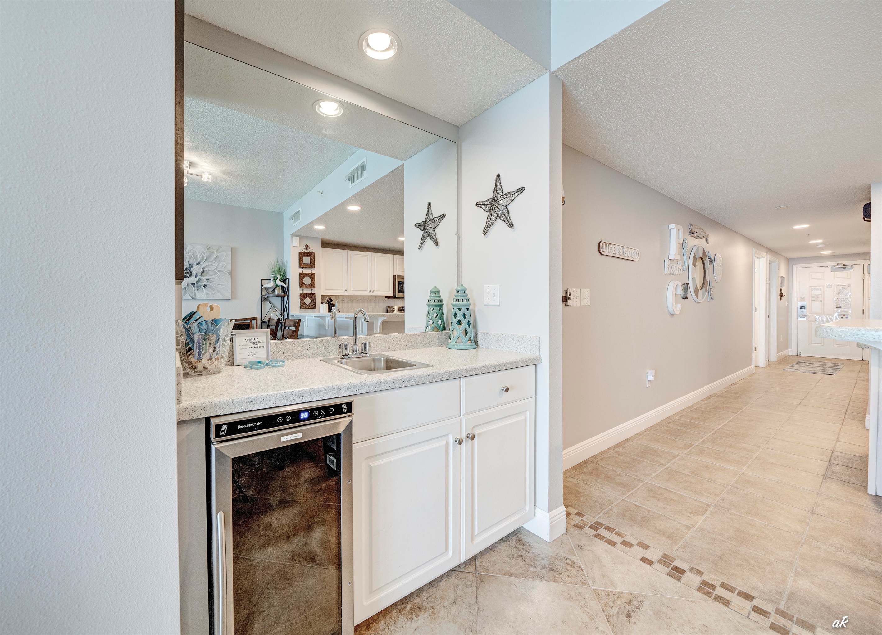 Bar with beverage frig