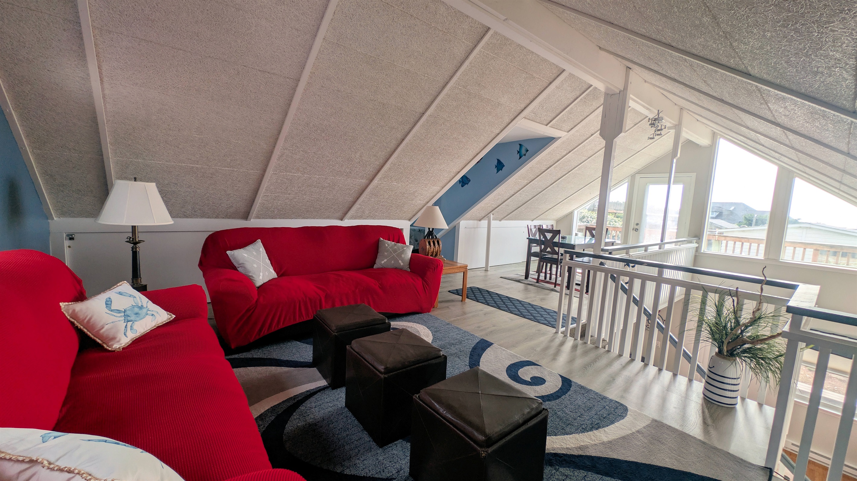 upstairs tv room with view, extra table to play games or do a puzzle.