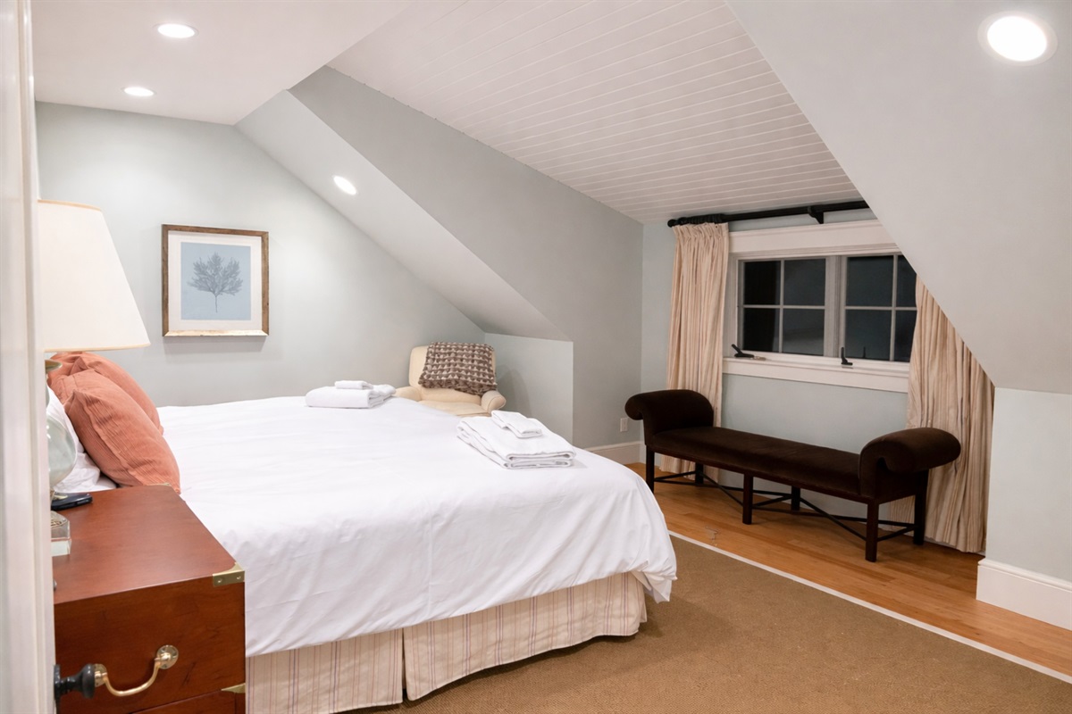 King bed ample storage comfortable, seating, water views￼