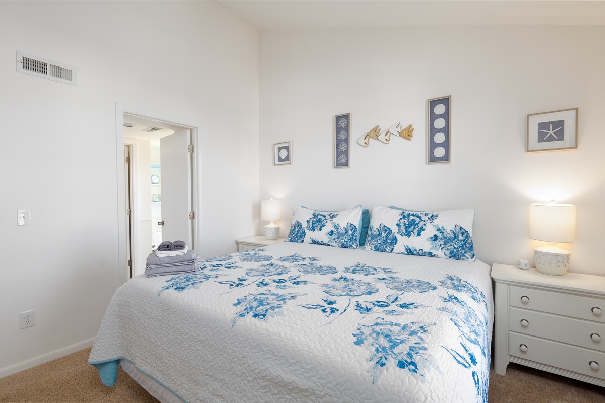 The bedroom invites relaxation and rest