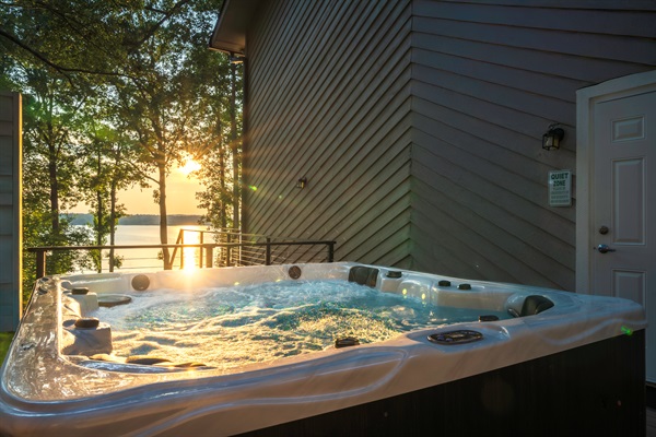 Hot tub with sunset views