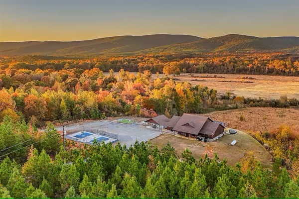 Autumn aerial view of the valley and surrounding Ouachita Mountains.