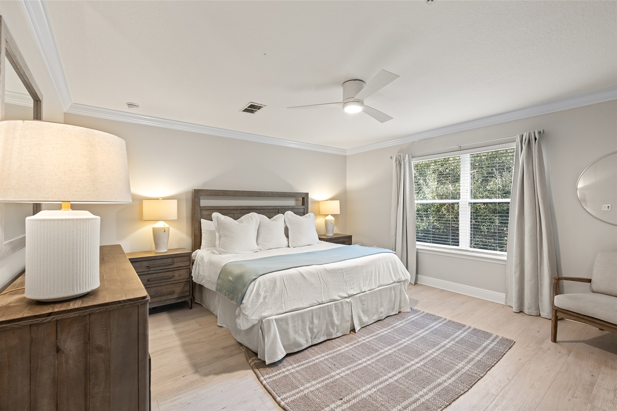 Bedroom 1 (Primary): Unwind in the spacious primary suite, thoughtfully designed with plush King bedding and a private atmosphere.