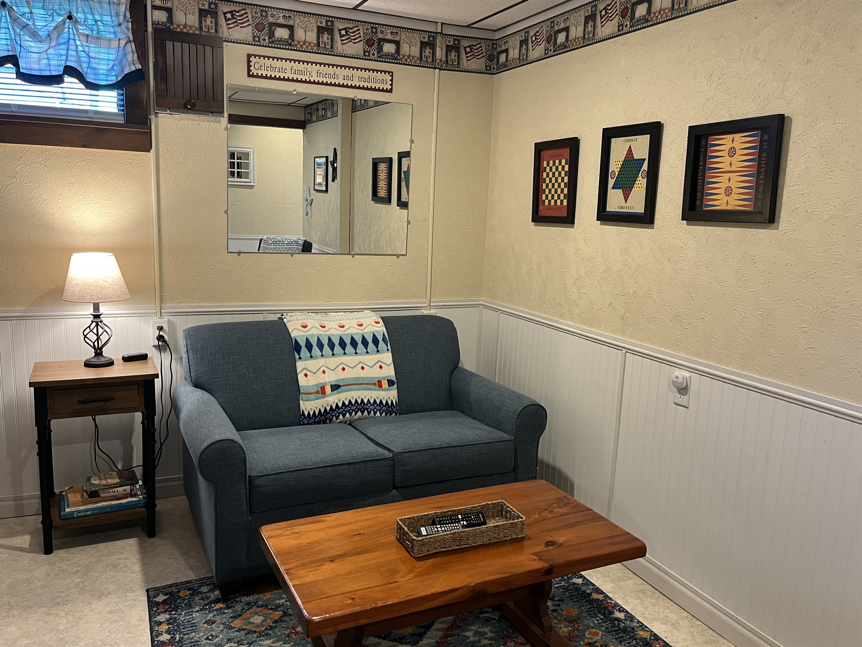 Lower Level Playroom with sleeper sofa