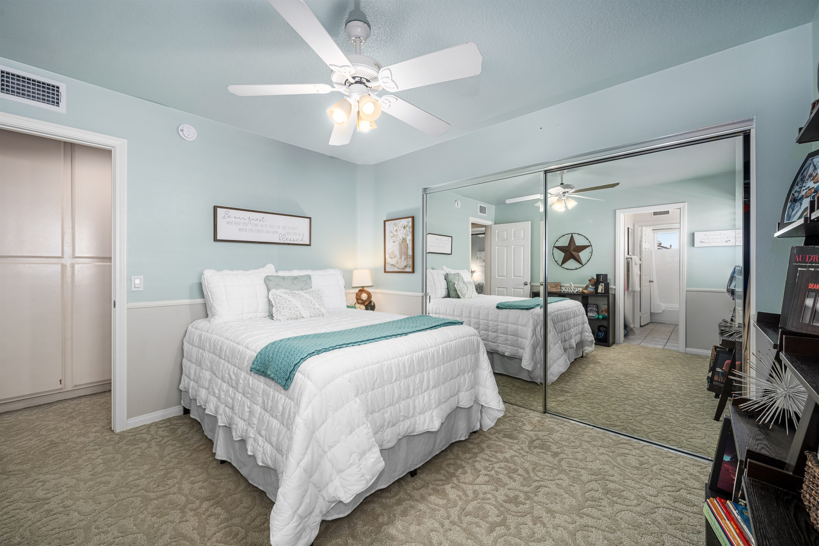 Second Bedroom - full size bed and large mirrored closet