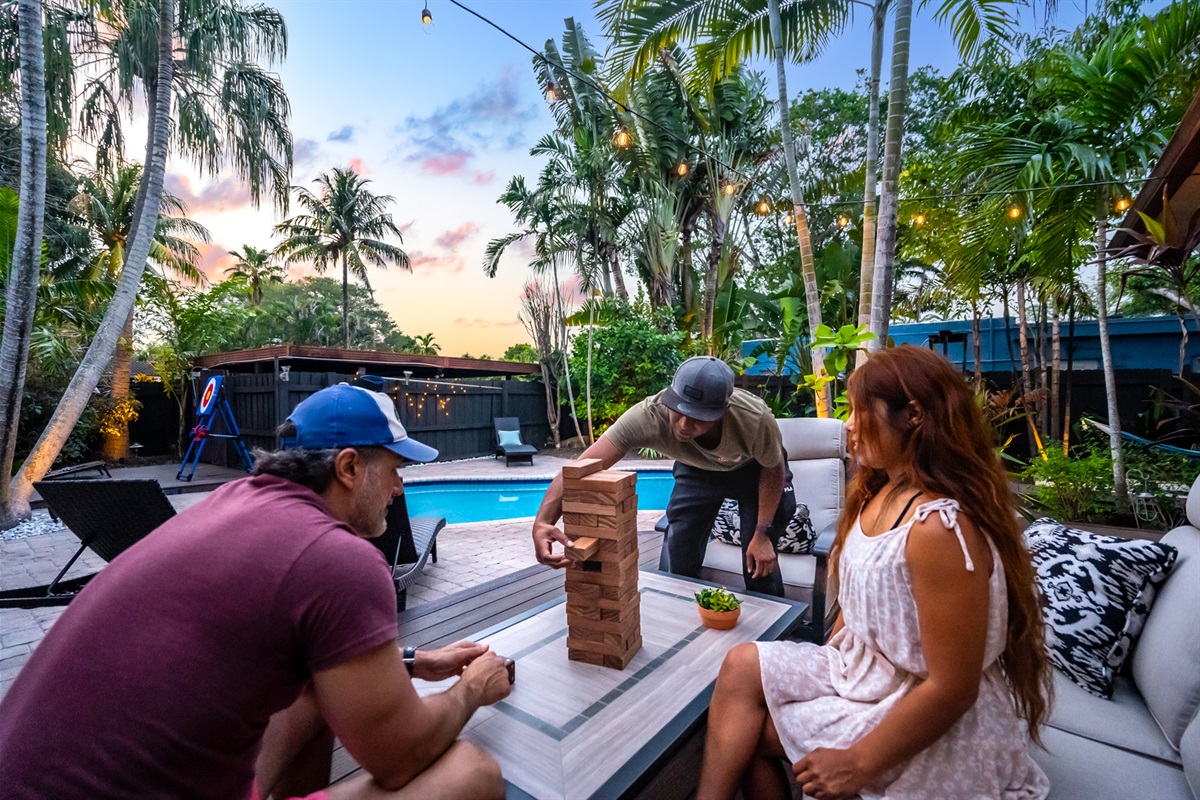 One wrong move and it all comes crashing down — Jenga night tension is real 😆