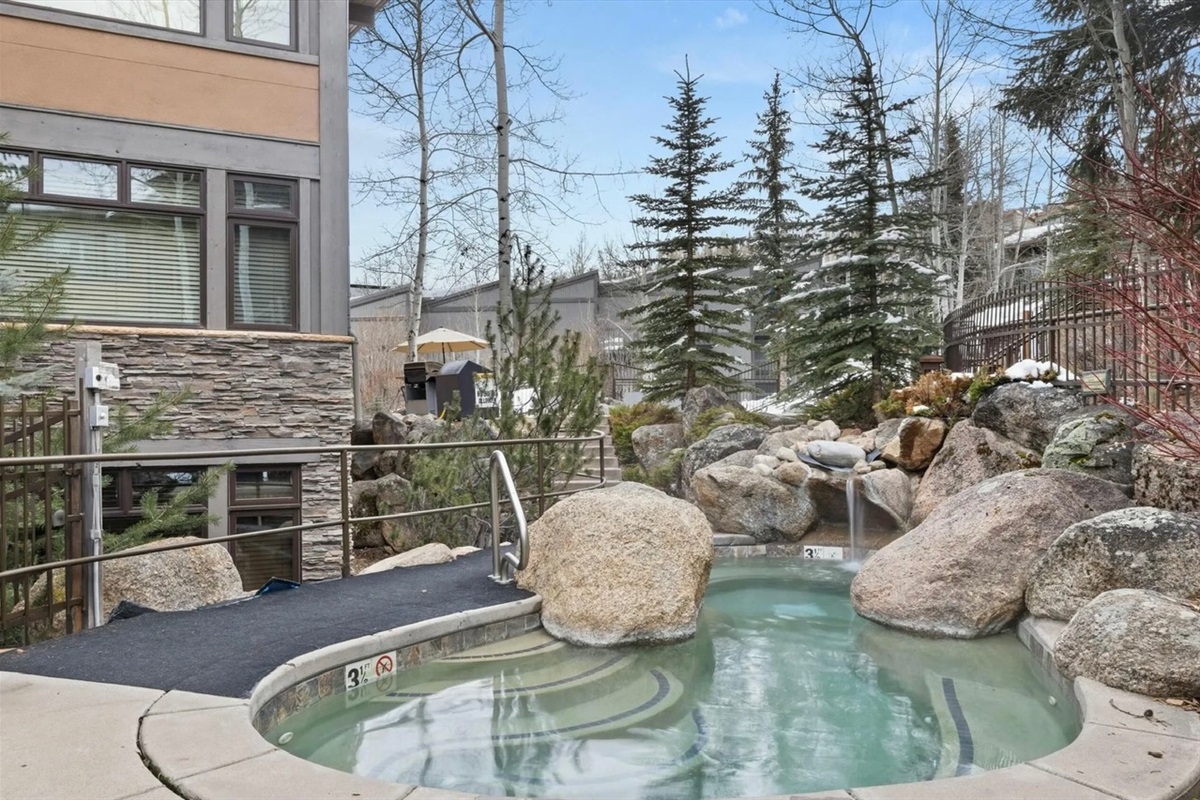 Enjoy the heated pool and 2 grotto-style hot tubs year round.