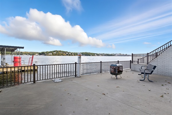 Cozy fire pit on the martini deck — perfect for s’mores and sunset nights