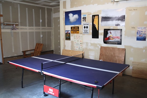 Ping pong table in the garage