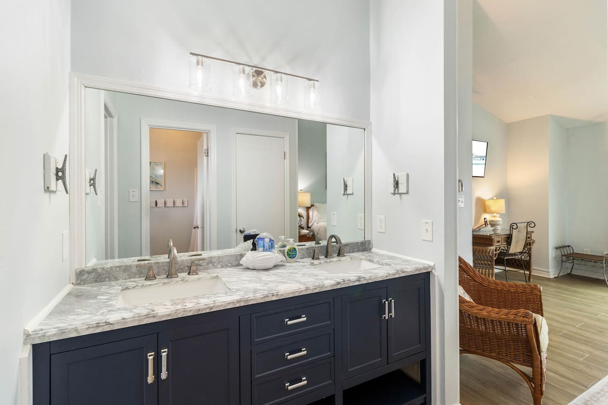 Start the morning side by side at the double-sink vanity &mdash; no one waits, no one rushes.