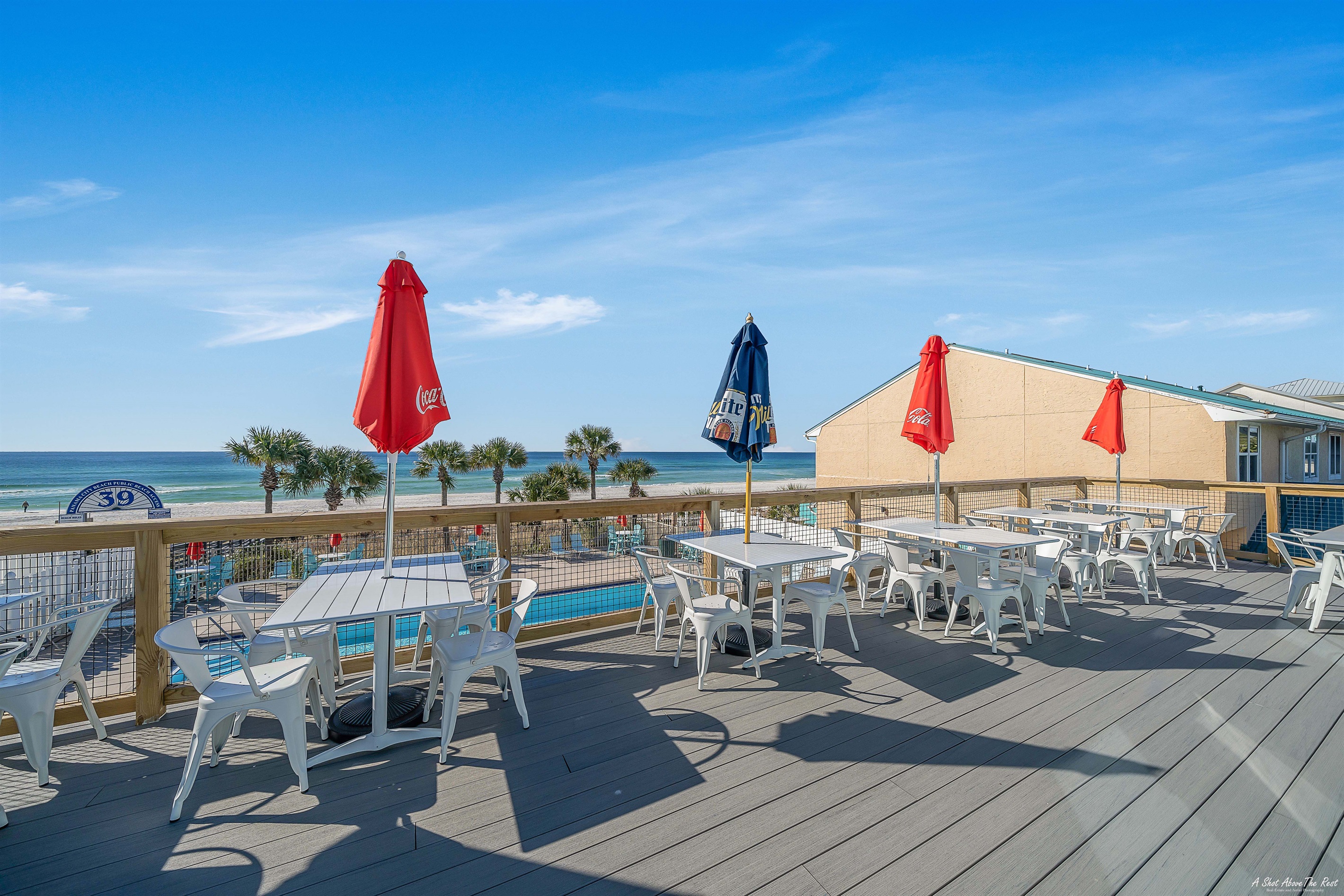 View from the rooftop cafe area at the beach. The Cajun Chicks serve delicious cajun food!