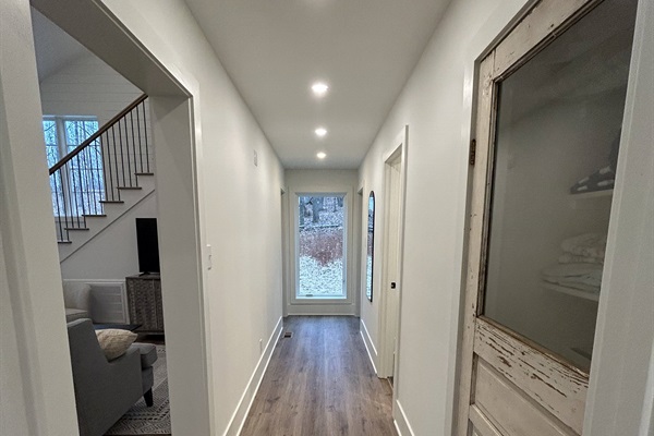 Hallway - downstairs bathroom is on the right