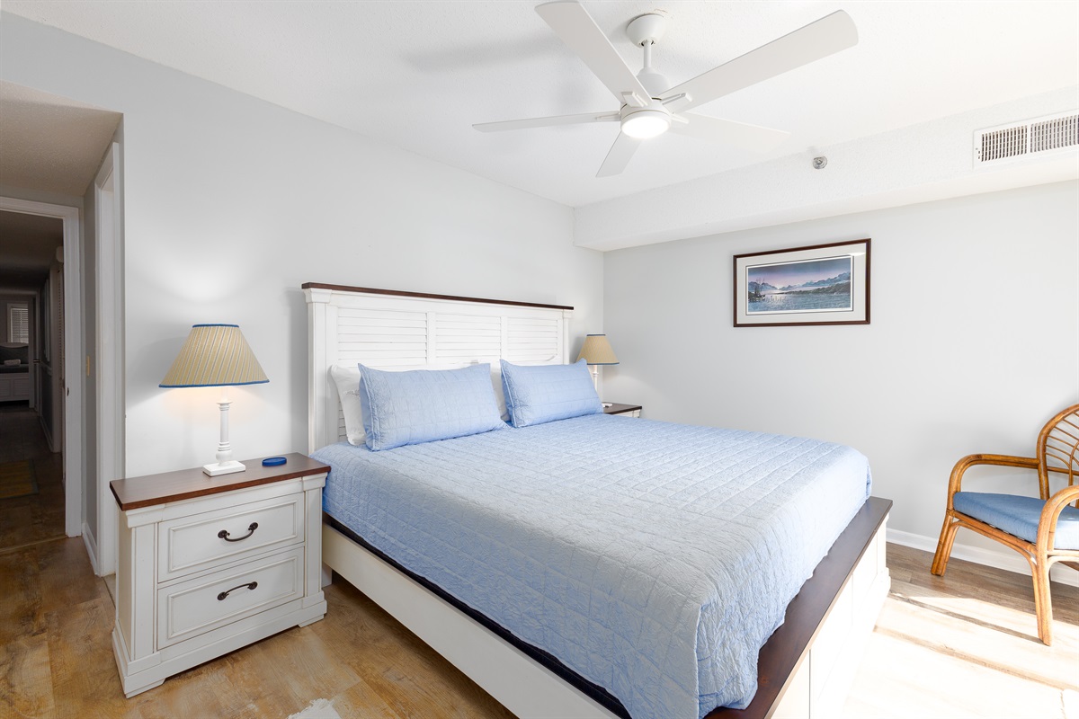 Bedroom with nightstand and charging ports