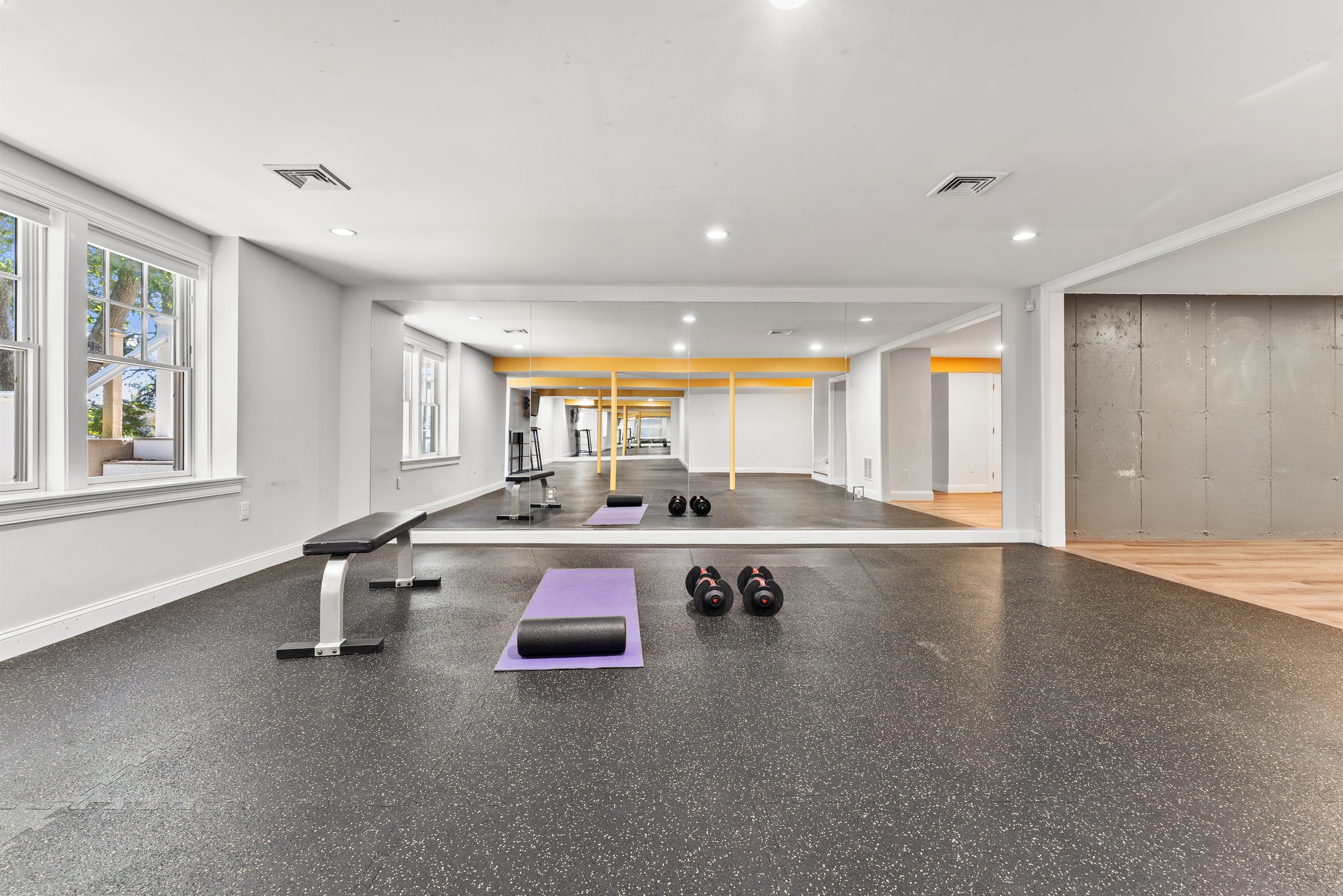 No gym? No problem. This space is ideal for yoga, circuits, or resistance training.