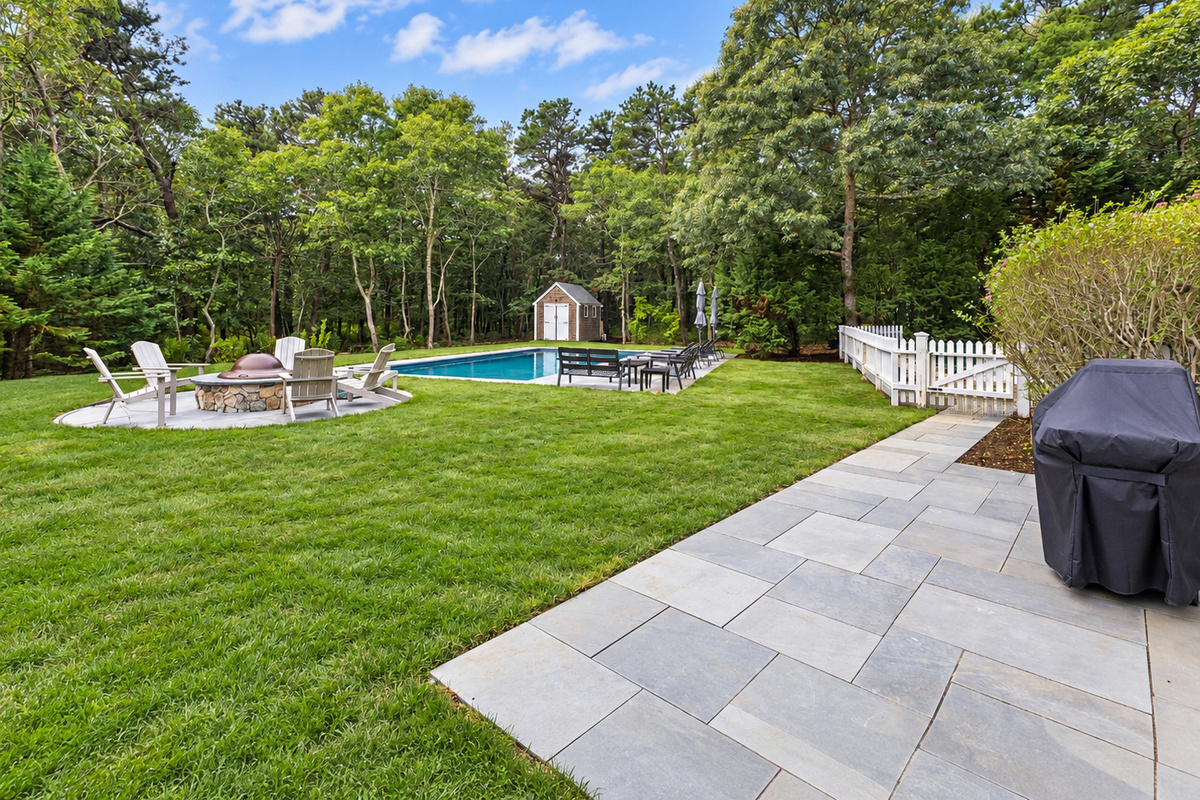 Lawn, patio and pool