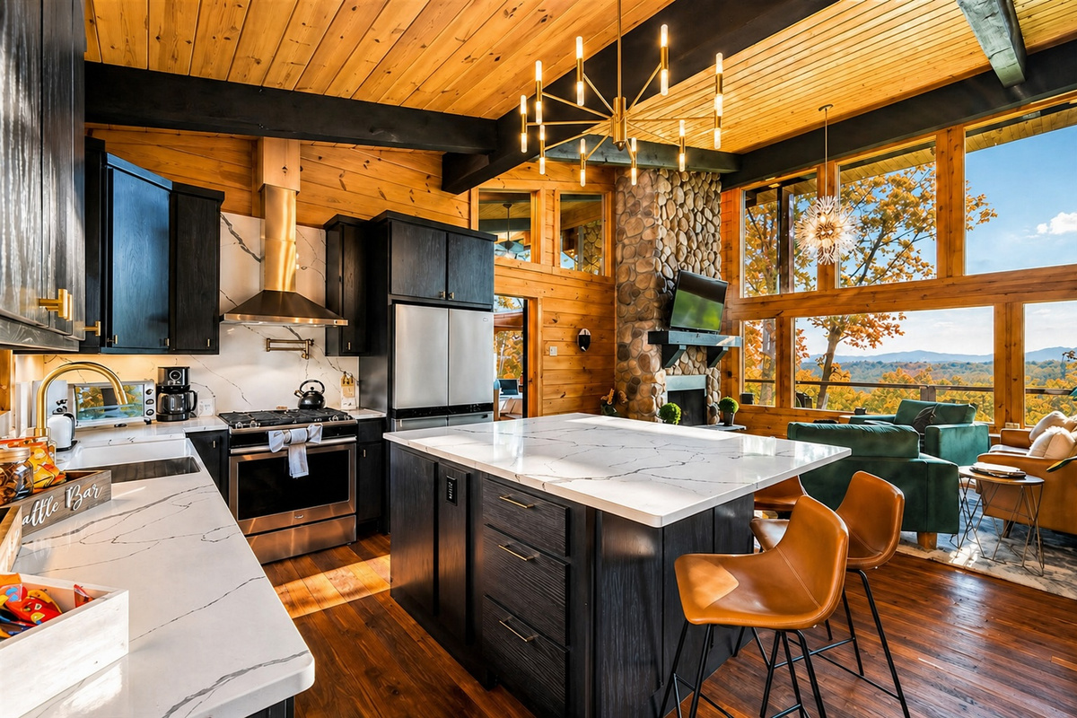 A kitchen made for gathering, with every detail elevated and mountain views just beyond.