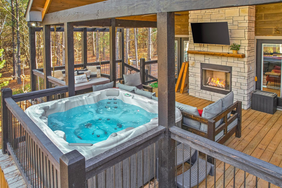 Relax in the luxe hot tub under the stars.