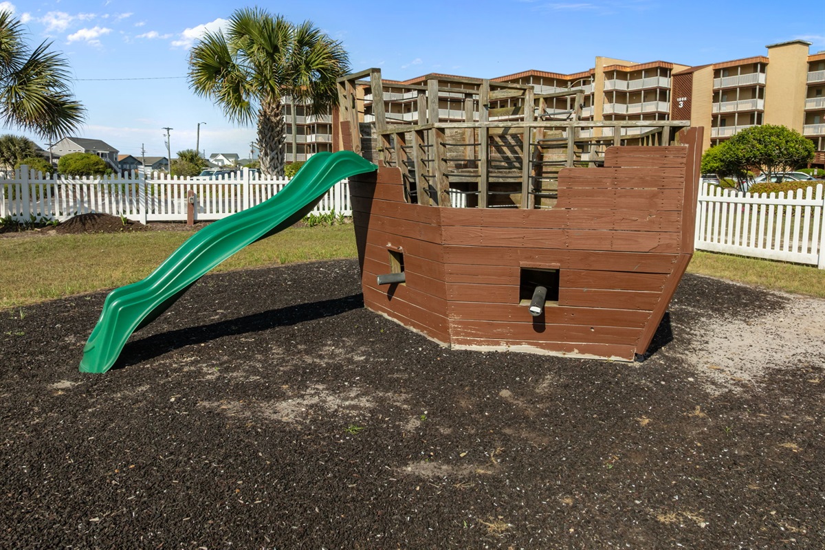 Pirate ship playground adds a fun, adventurous touch for younger guests