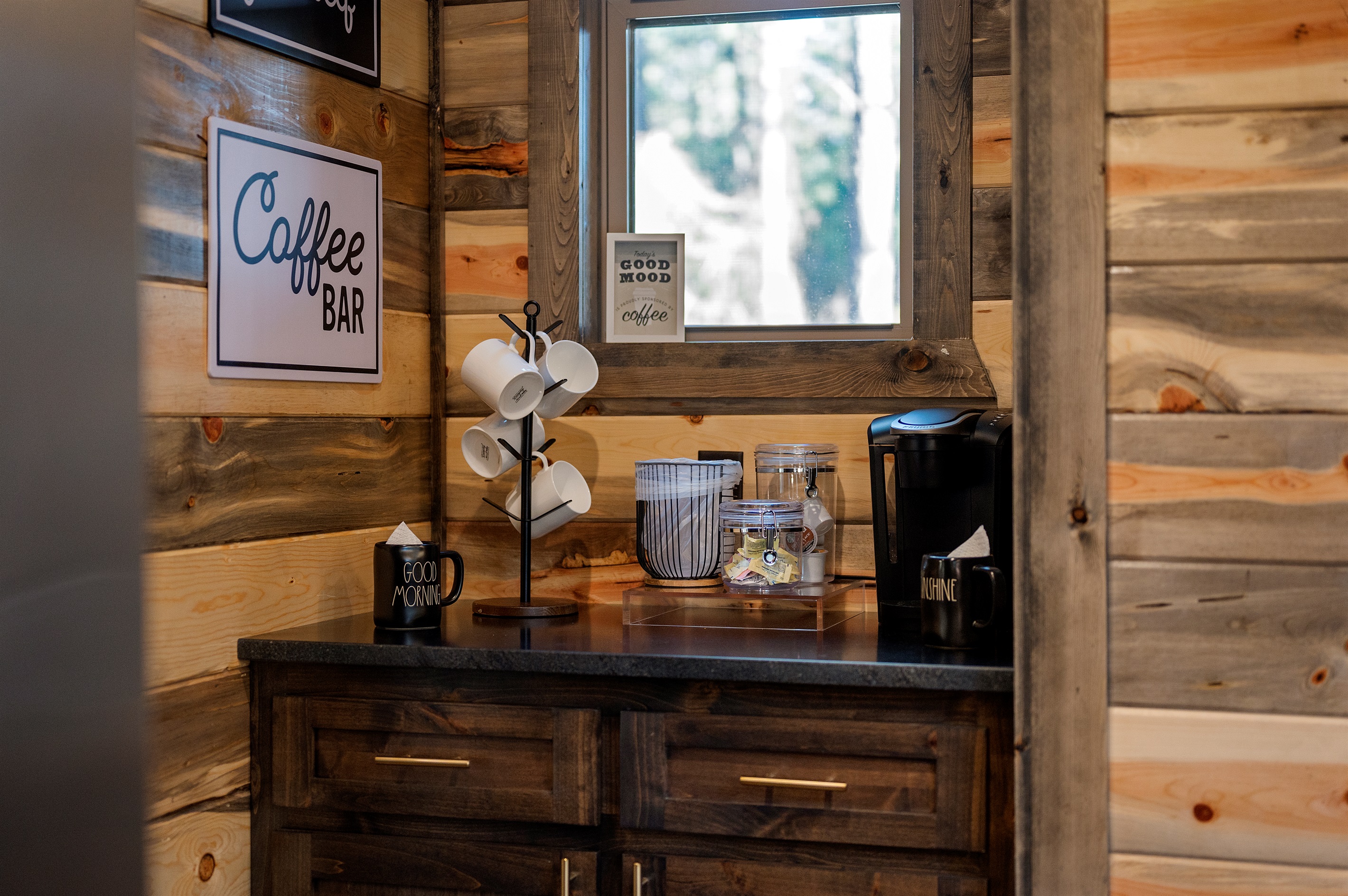 Morning light, fresh coffee, and a view of the trees — perfection