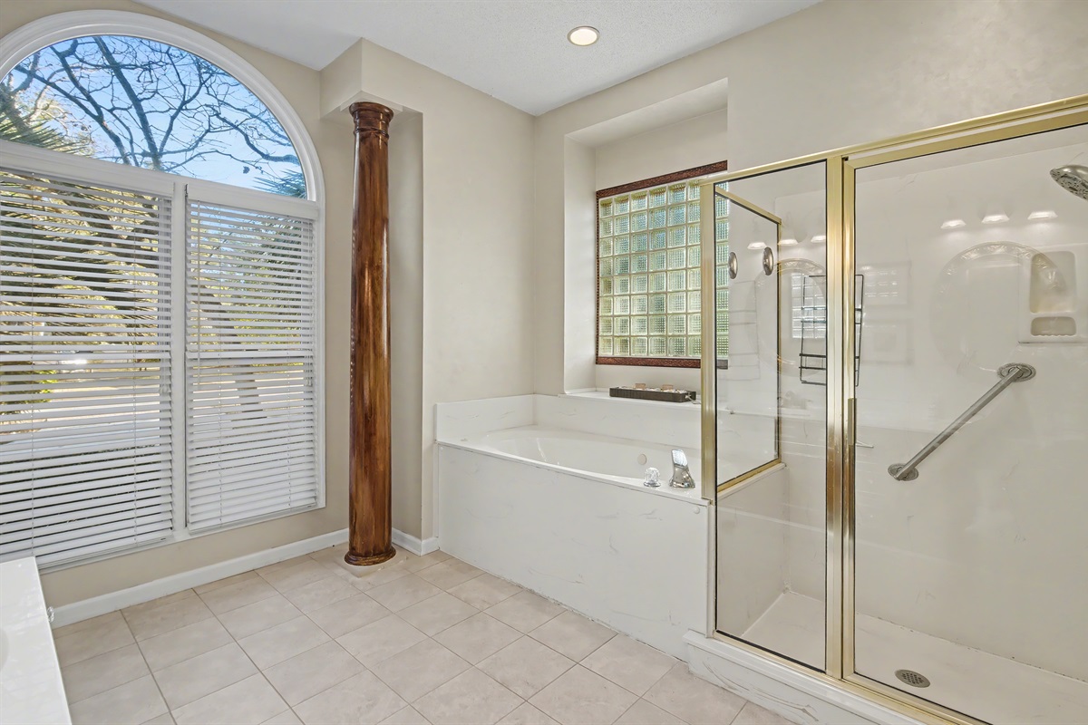 Main Bathroom with jetted tub and stand alone shower