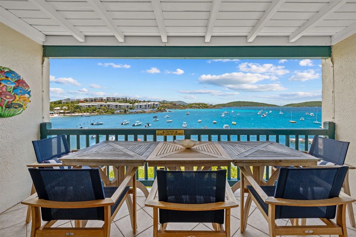 Dine outdoors overlooking the bay