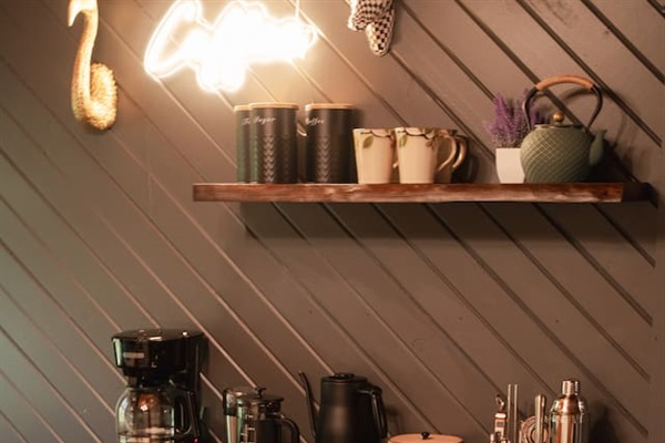 Coffee station ready for your morning brew, with a drip coffee maker, French press, and pour-over setup.