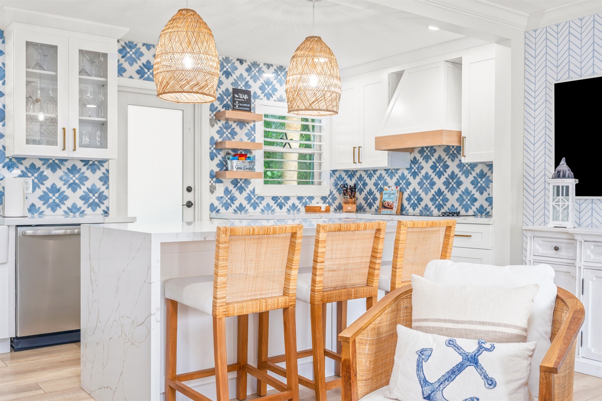 Large kitchen island with seating&mdash;the heartbeat of the home.