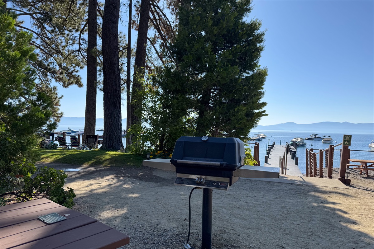 Grills and picnic benches can be reserved at the private park. Visit the park office to reserve them.