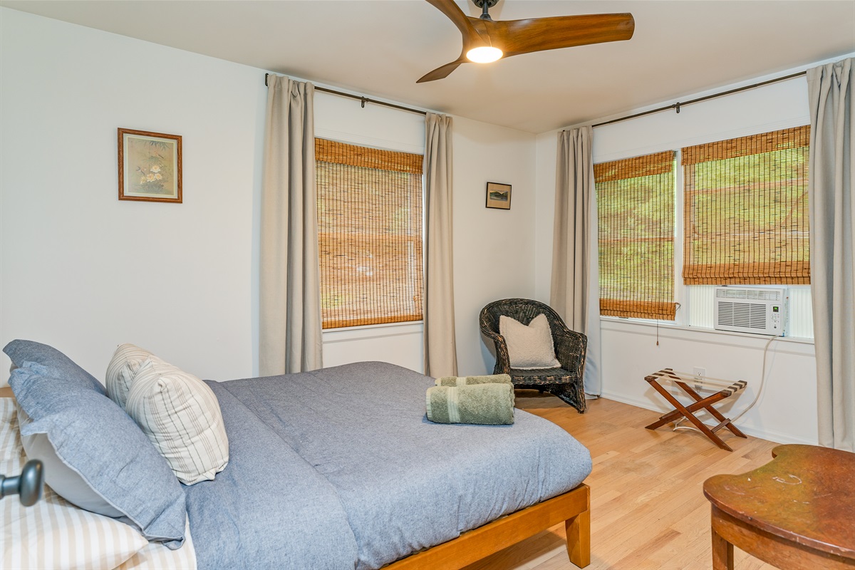 Relax in this queen bedroom on the main floor, your perfect escape after a day of Finger Lakes adventure